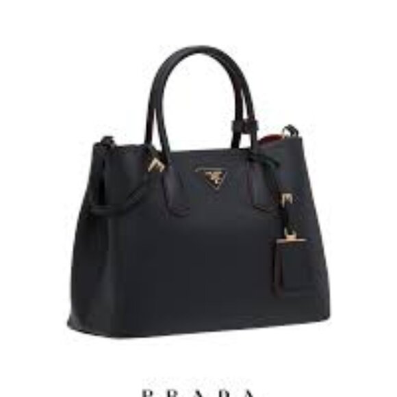 Prada Double Bag Medium in Saffiano Leather (Black/Fiery Red) - New (no box) - Picture 1 of 5
